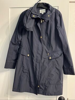 Cole Haan Water Resistant Indigo Blue Packable Removable Hood Raincoat